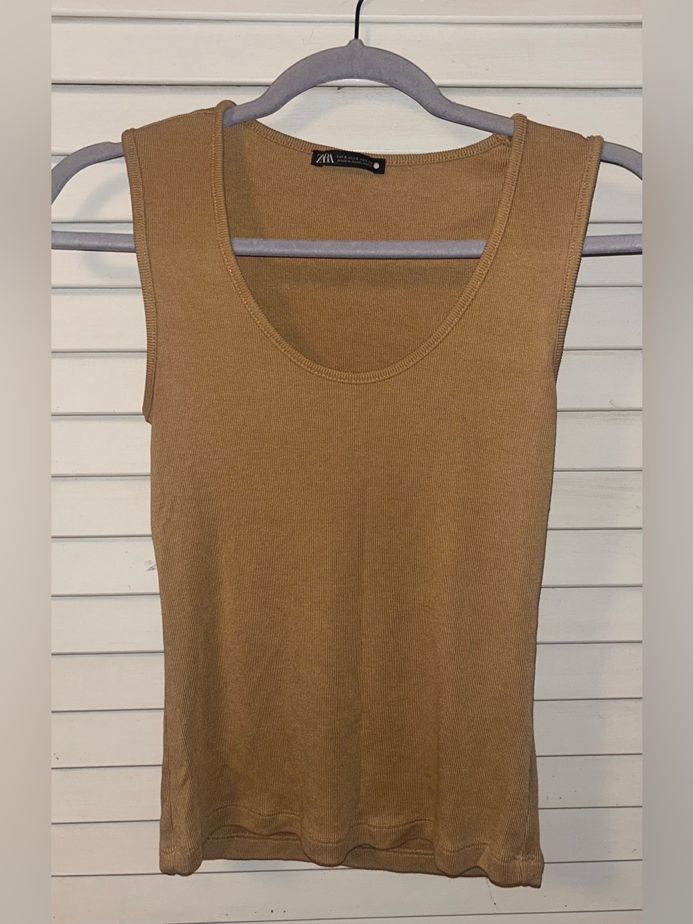 Zara Sleeveless Ribbed Tank Top in Camel Brown